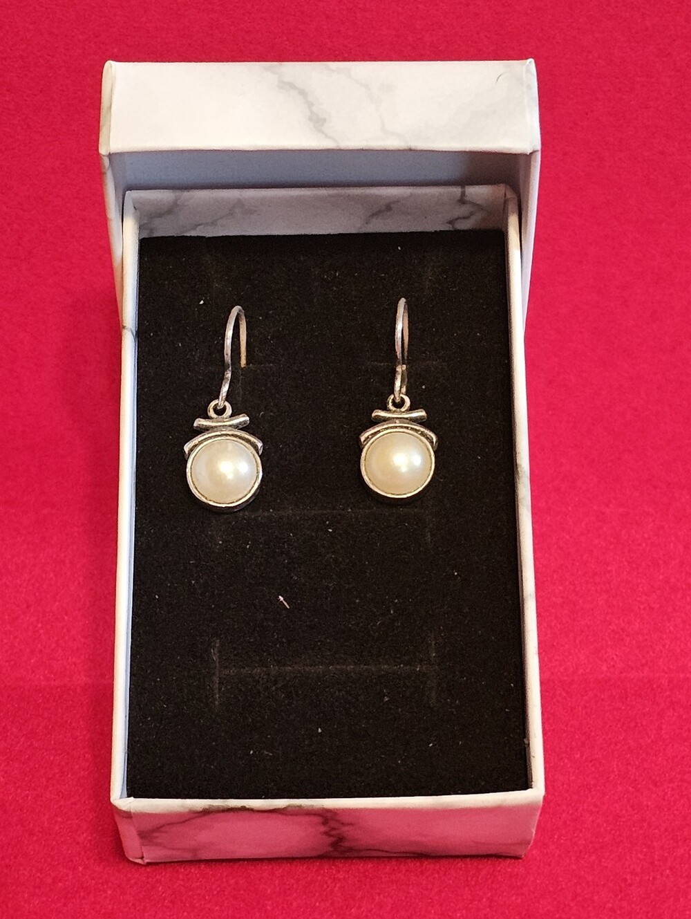 Sterling Silver Pearl Drop Earrings - White Pearl